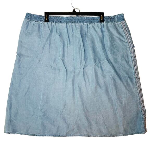 NWT Coldwater Creek Denim Chambray Light Indigo Drawstring Crochet Midi Skirt 3X - Picture 2 of 8